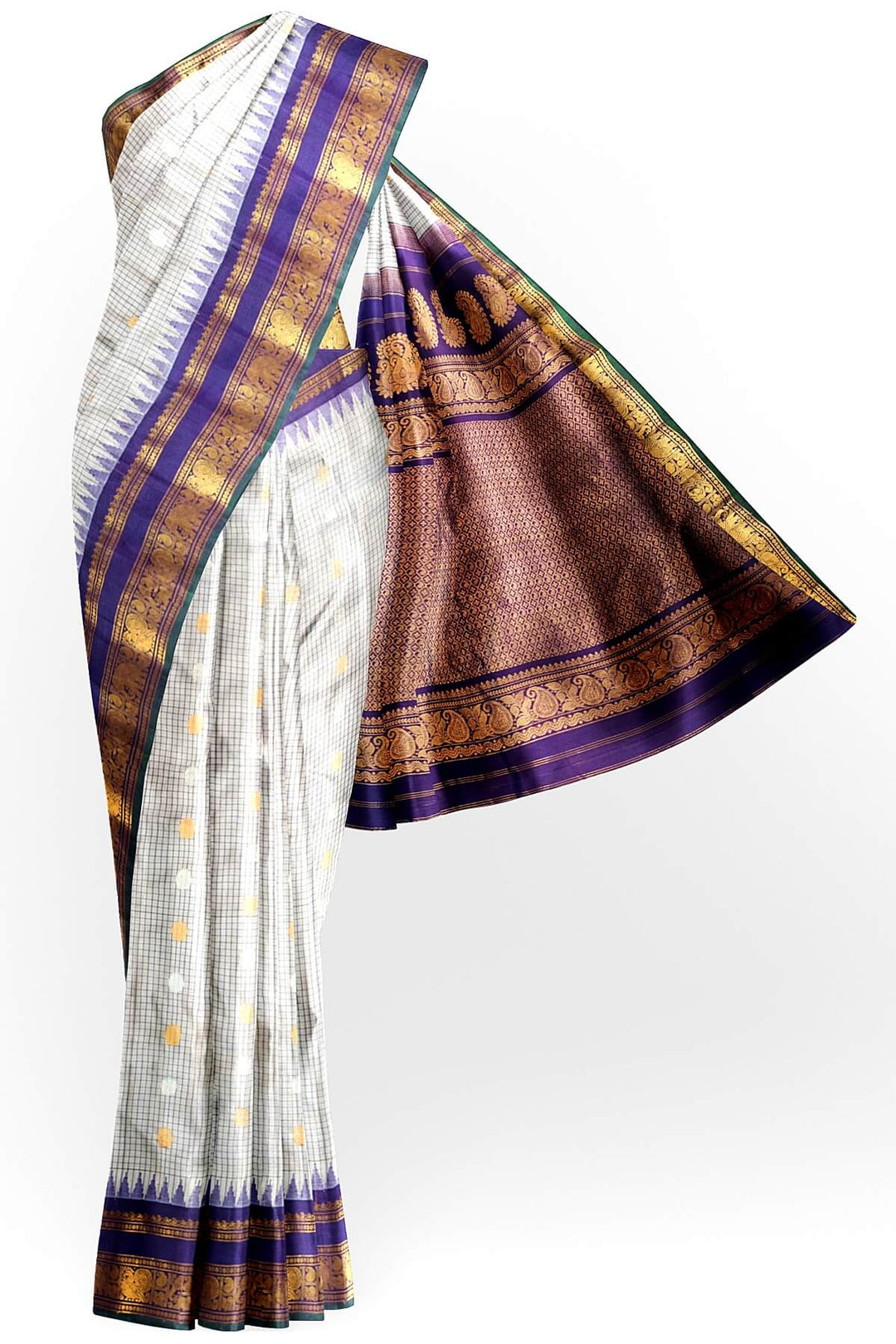 Gadwal pure silk saree in off white