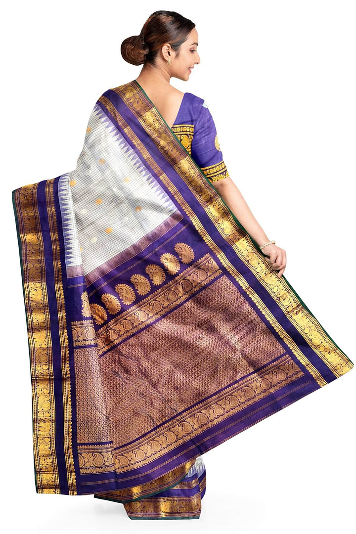 Gadwal pure silk saree in off white