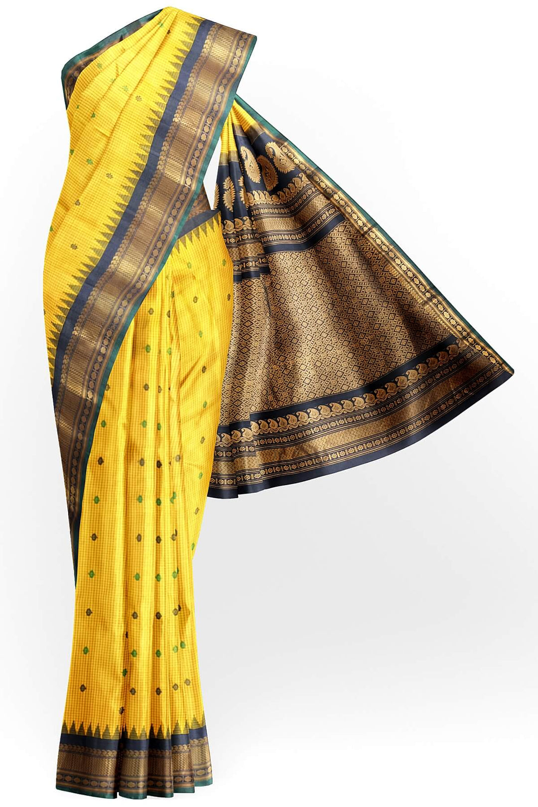 Gadwal pure silk saree in  yellow