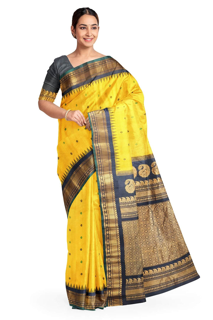 Gadwal pure silk saree in  yellow
