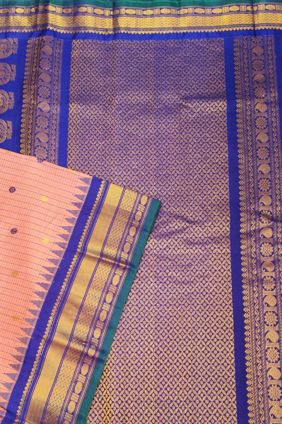 Gadwal pure silk saree in peach in checks