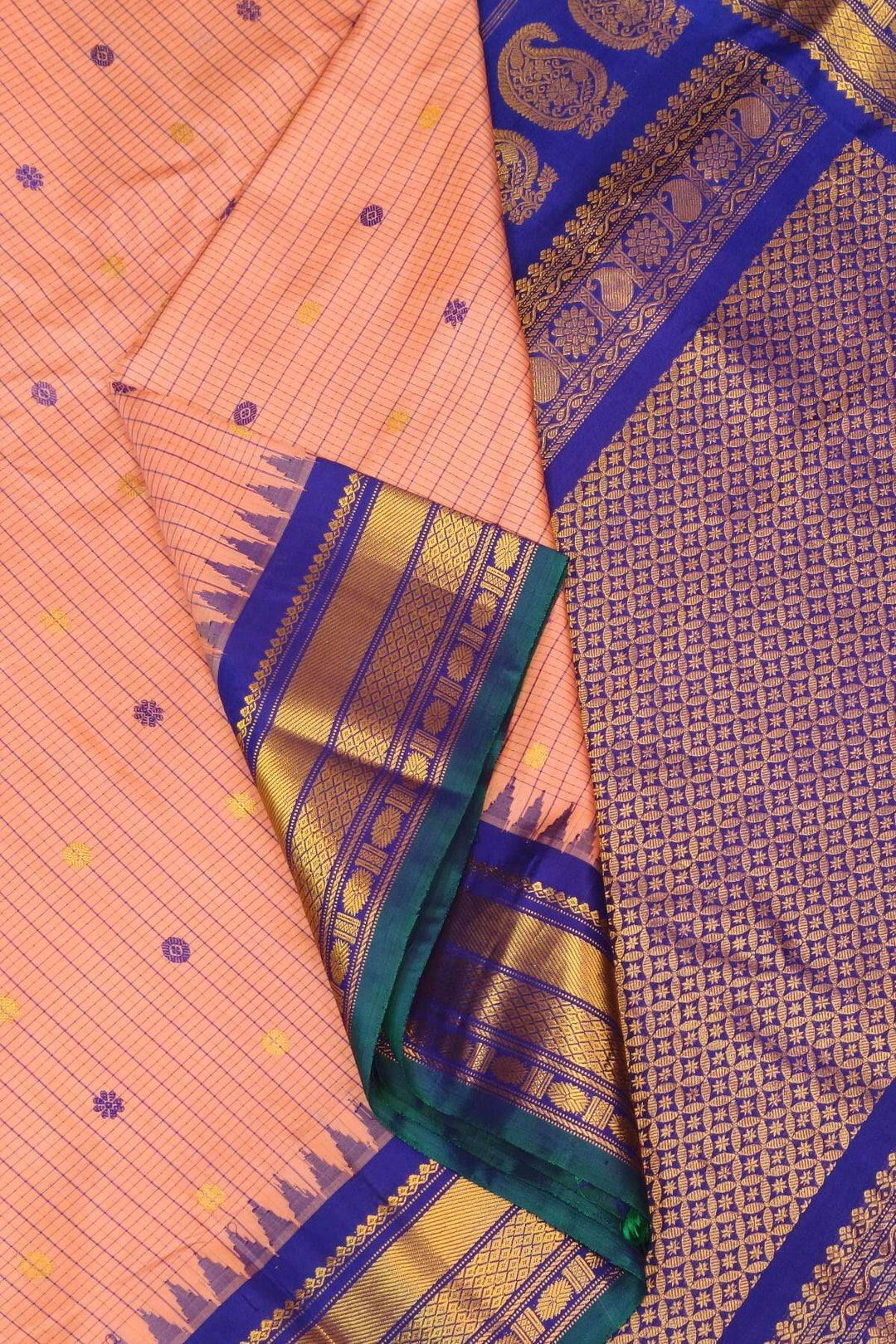Gadwal pure silk saree in peach in checks