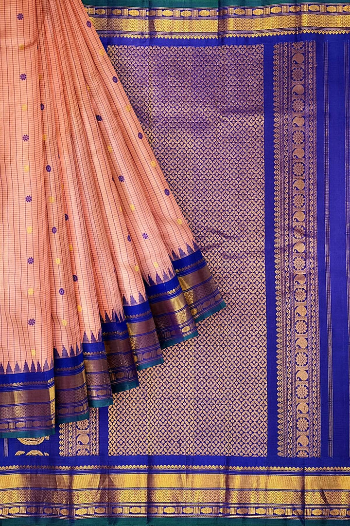 Gadwal pure silk saree in peach in checks