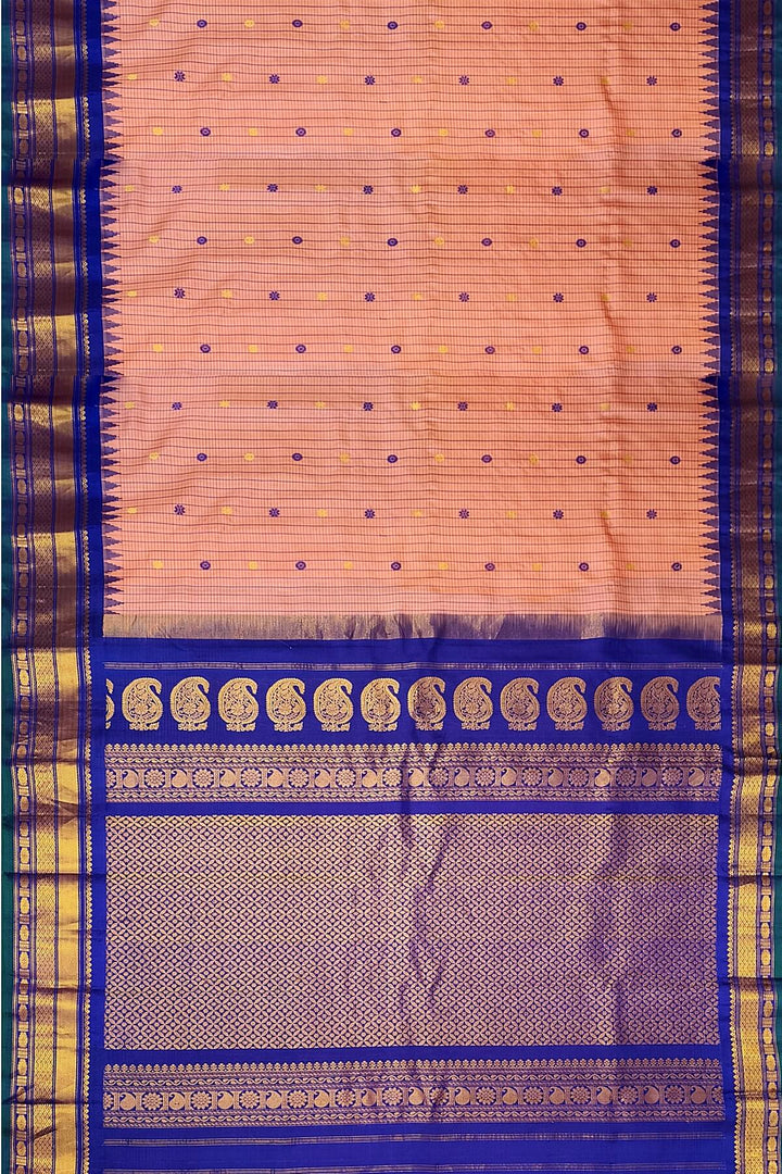 Gadwal pure silk saree in peach in checks