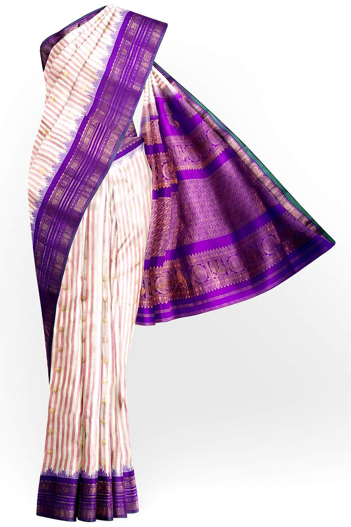 Gadwal pure silk saree with buttis & stripes.