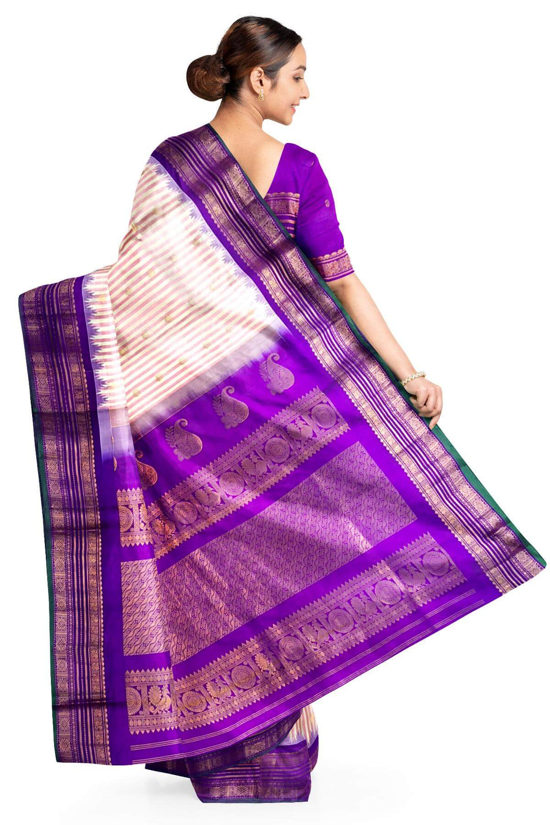 Gadwal pure silk saree with buttis & stripes.