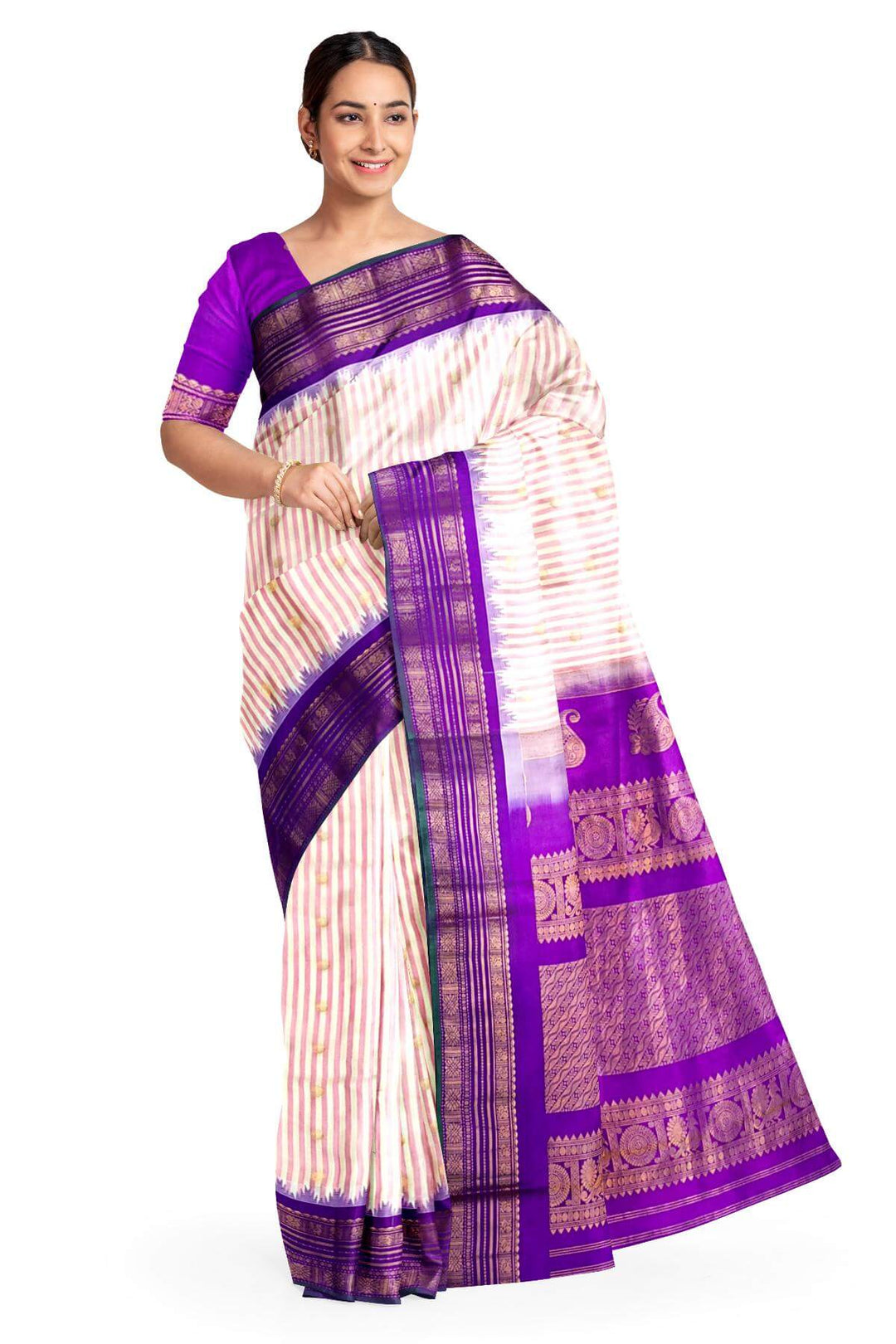 Gadwal pure silk saree with buttis & stripes.