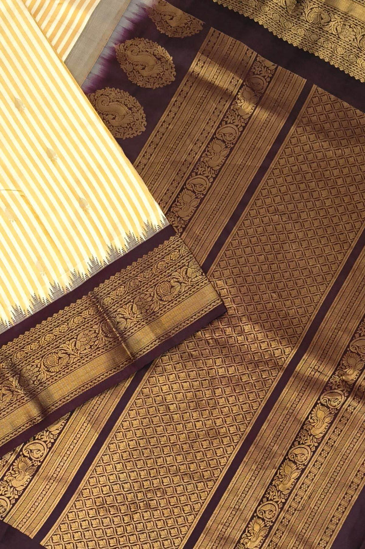 Gadwal pure silk saree in off white with buttis