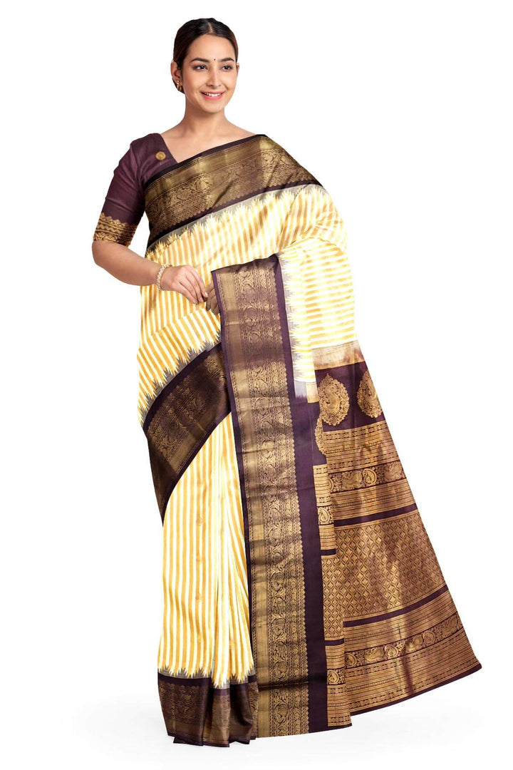 Gadwal pure silk saree in off white with buttis
