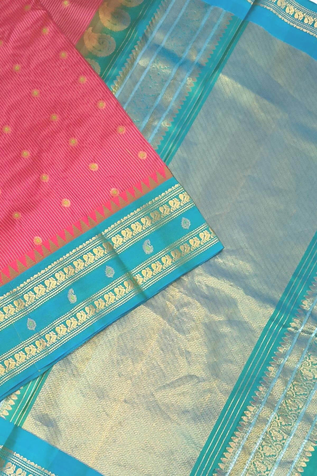 Gadwal pure silk saree in magenta  with meena buttis