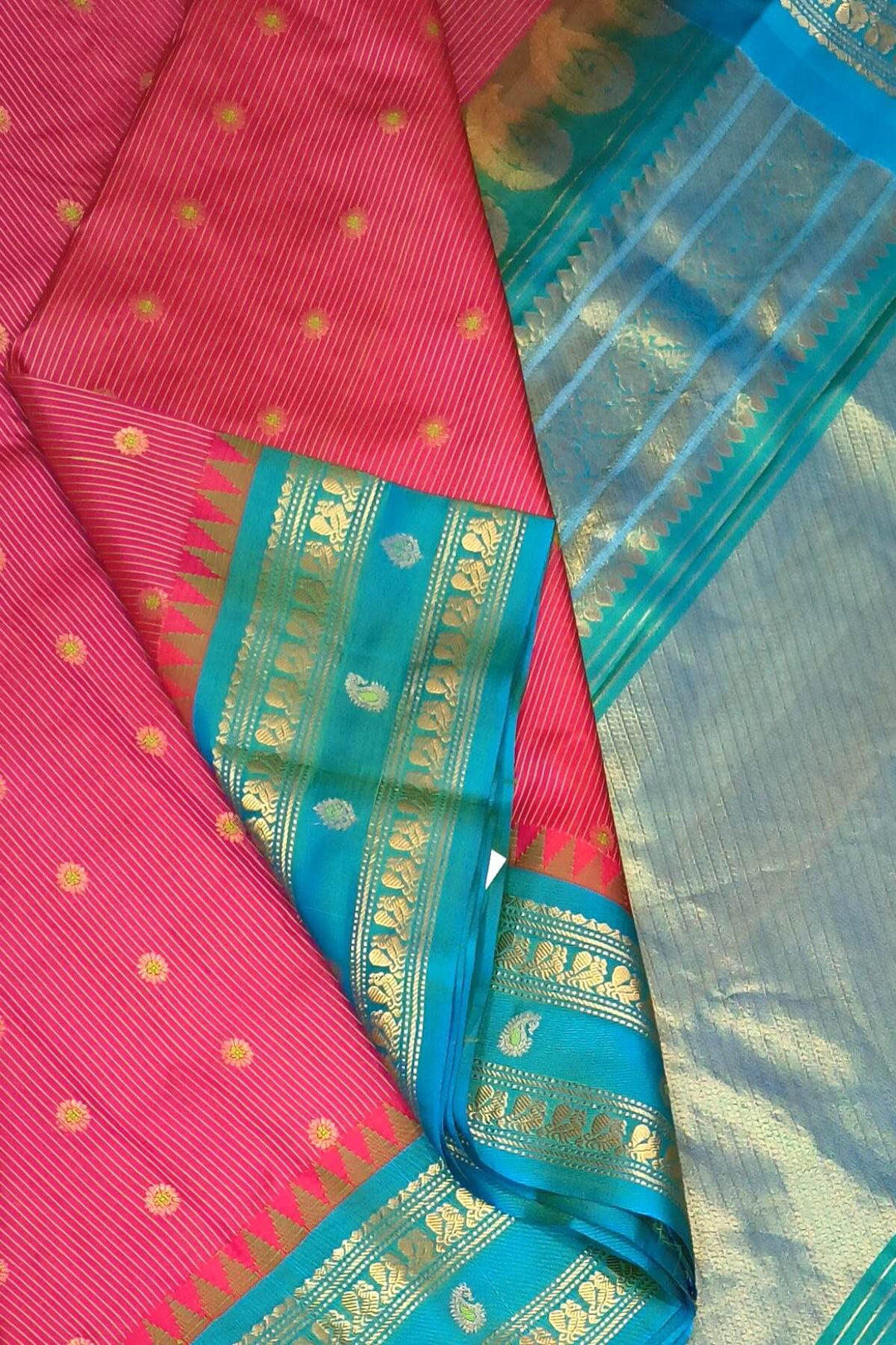 Gadwal pure silk saree in magenta  with meena buttis