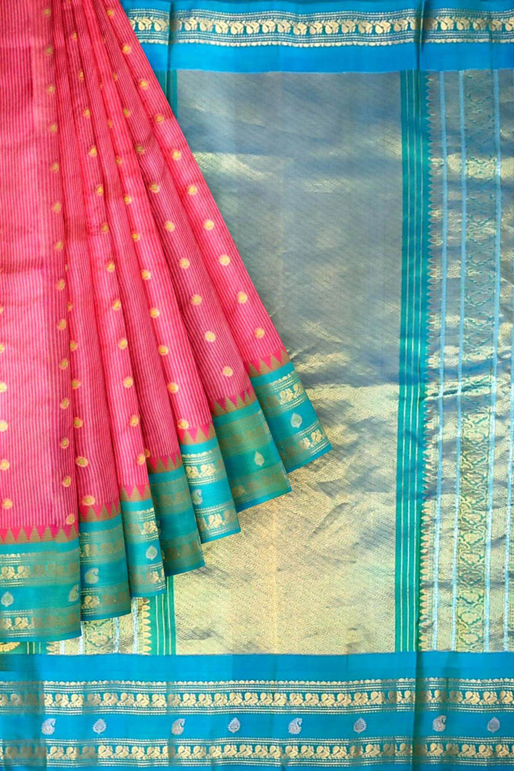 Gadwal pure silk saree in magenta  with meena buttis