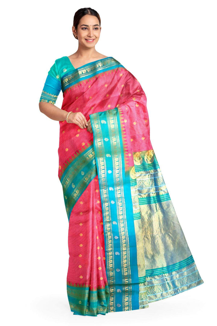 Gadwal pure silk saree in magenta  with meena buttis