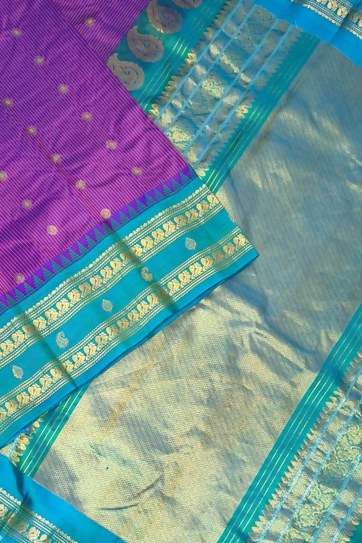 Gadwal pure silk saree in purple with meena buttis
