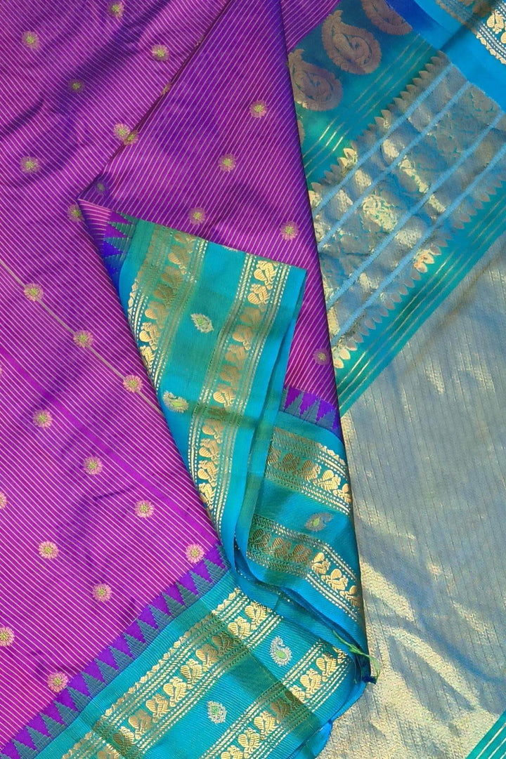 Gadwal pure silk saree in purple with meena buttis