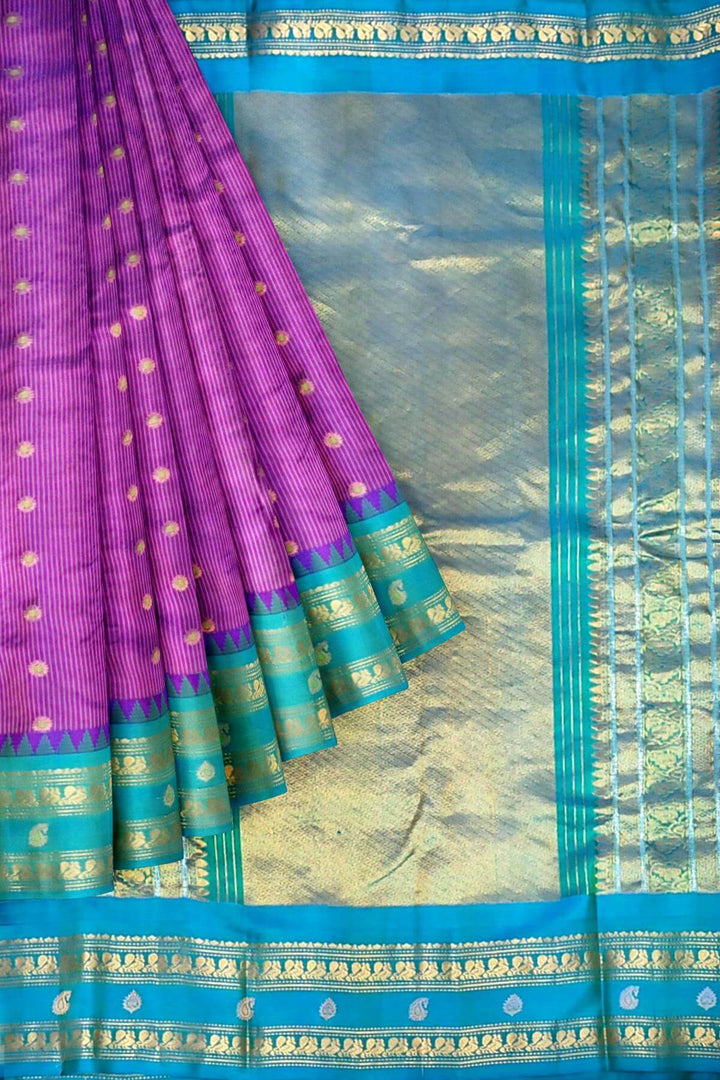 Gadwal pure silk saree in purple with meena buttis