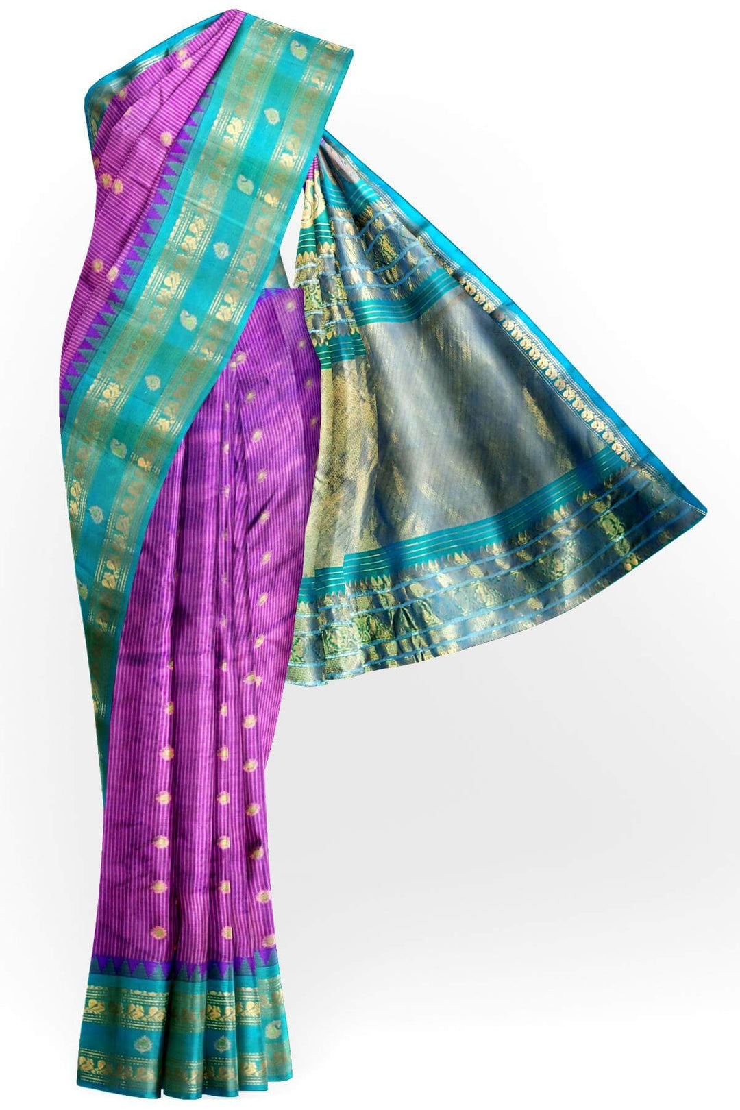 Gadwal pure silk saree in purple with meena buttis