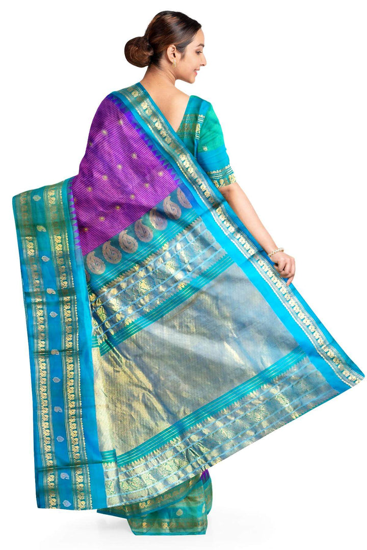 Gadwal pure silk saree in purple with meena buttis