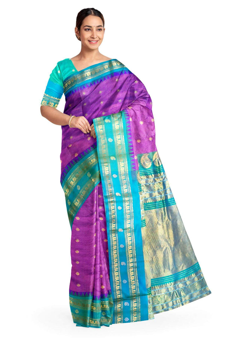 Gadwal pure silk saree in purple with meena buttis