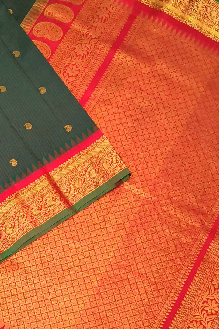 Gadwal pure silk saree in bottle green