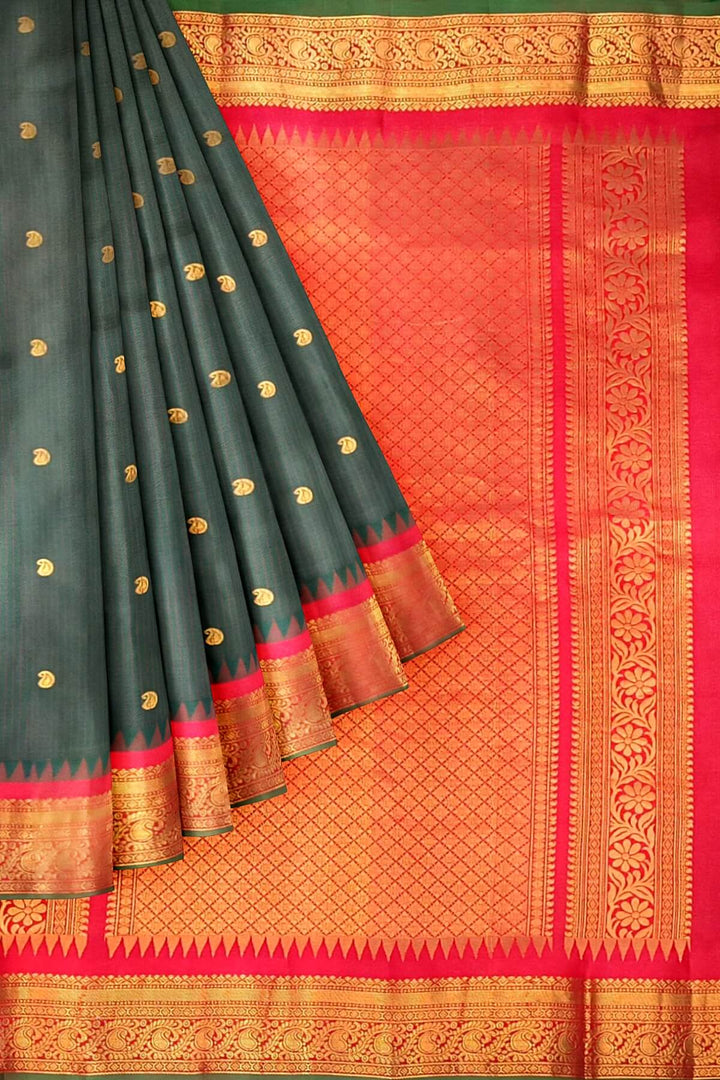 Gadwal pure silk saree in bottle green