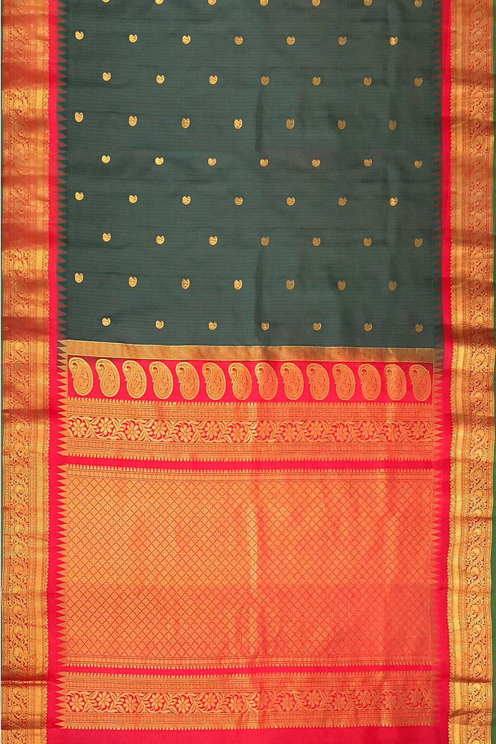 Gadwal pure silk saree in bottle green