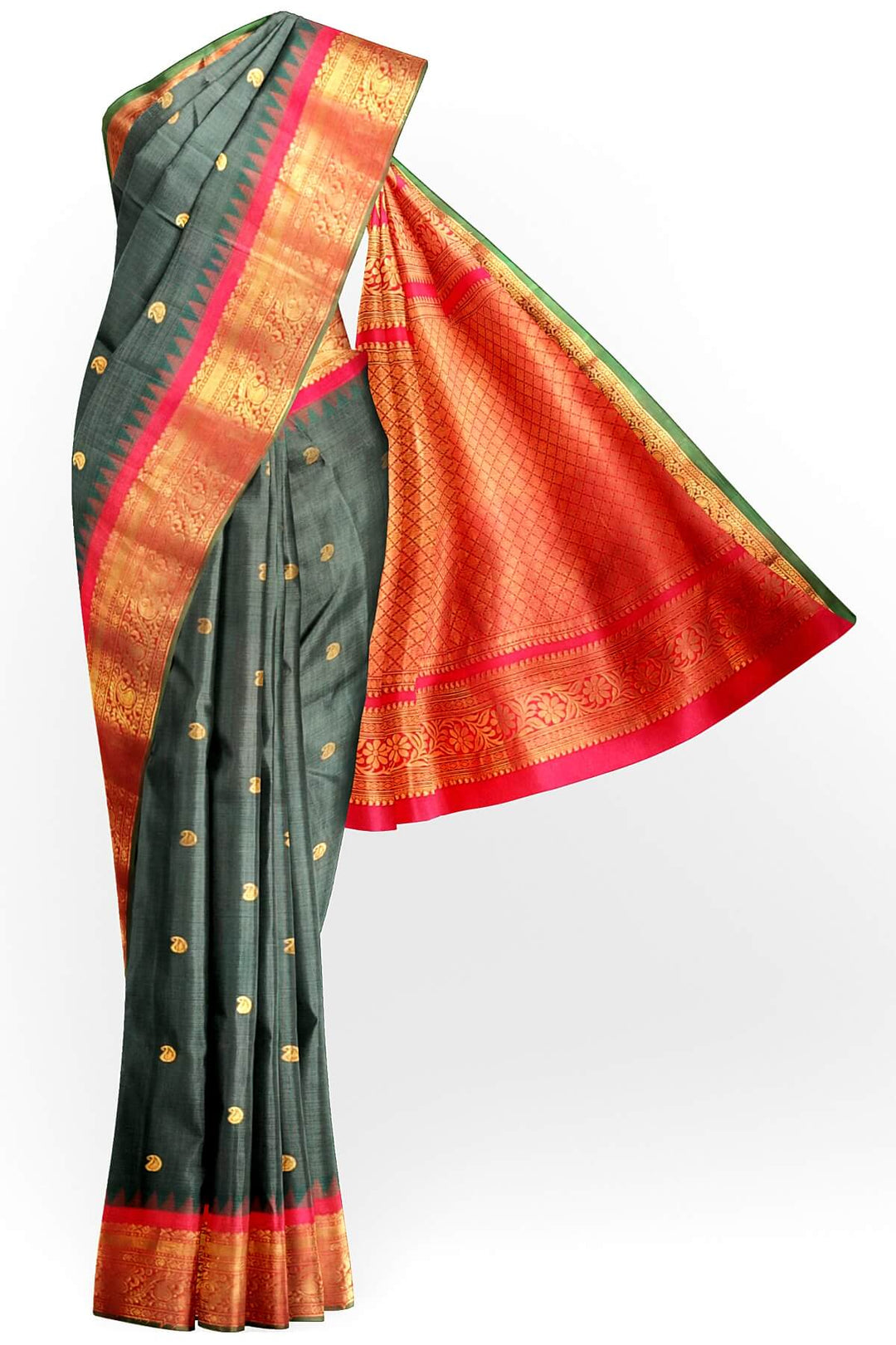 Gadwal pure silk saree in bottle green