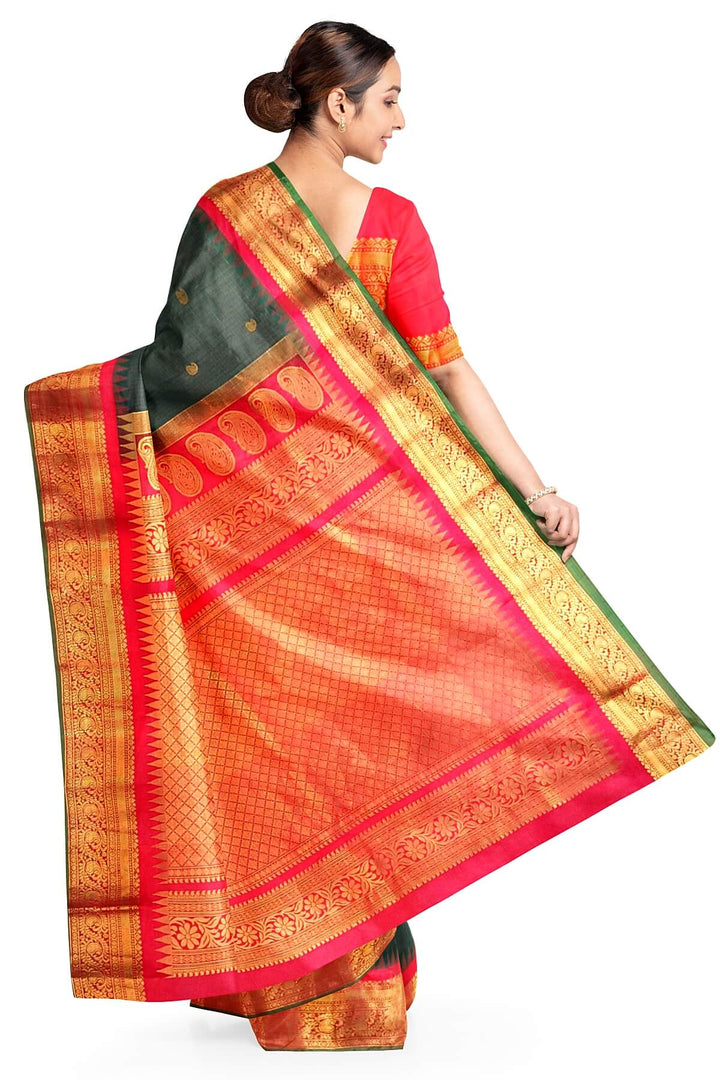 Gadwal pure silk saree in bottle green