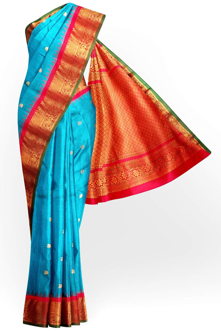 Gadwal pure silk saree in ananda blue
