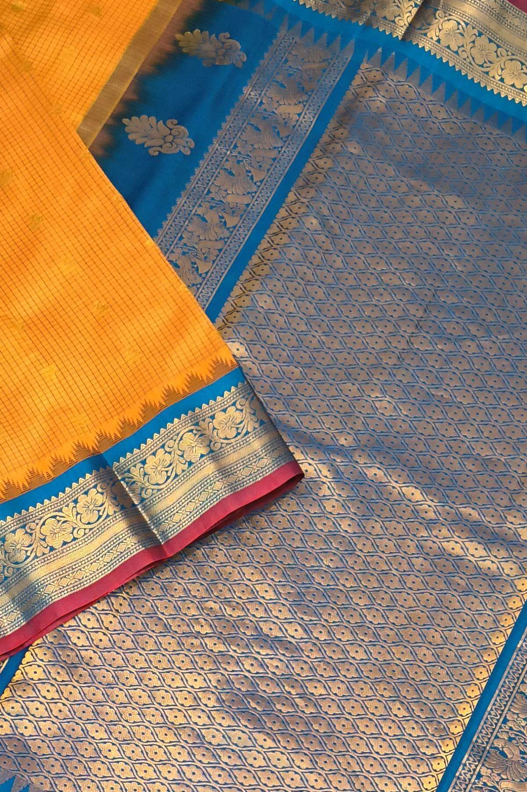 Gadwal pure silk saree in mango yellow
