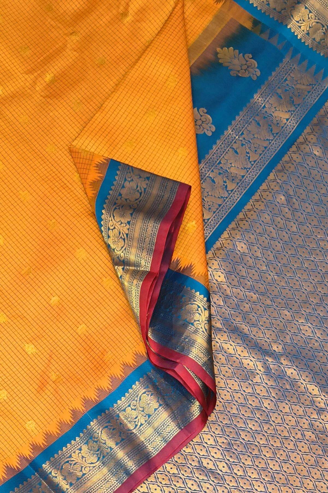 Gadwal pure silk saree in mango yellow
