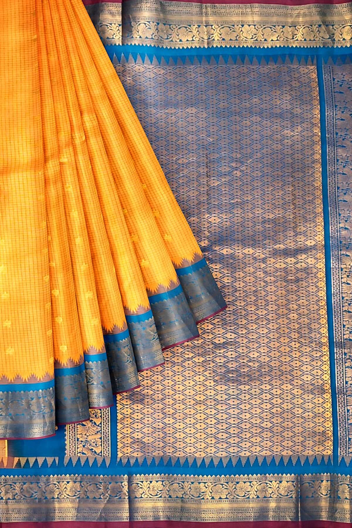 Gadwal pure silk saree in mango yellow