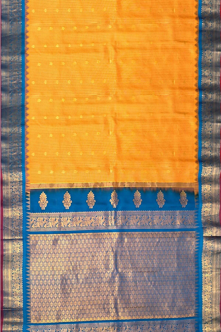 Gadwal pure silk saree in mango yellow