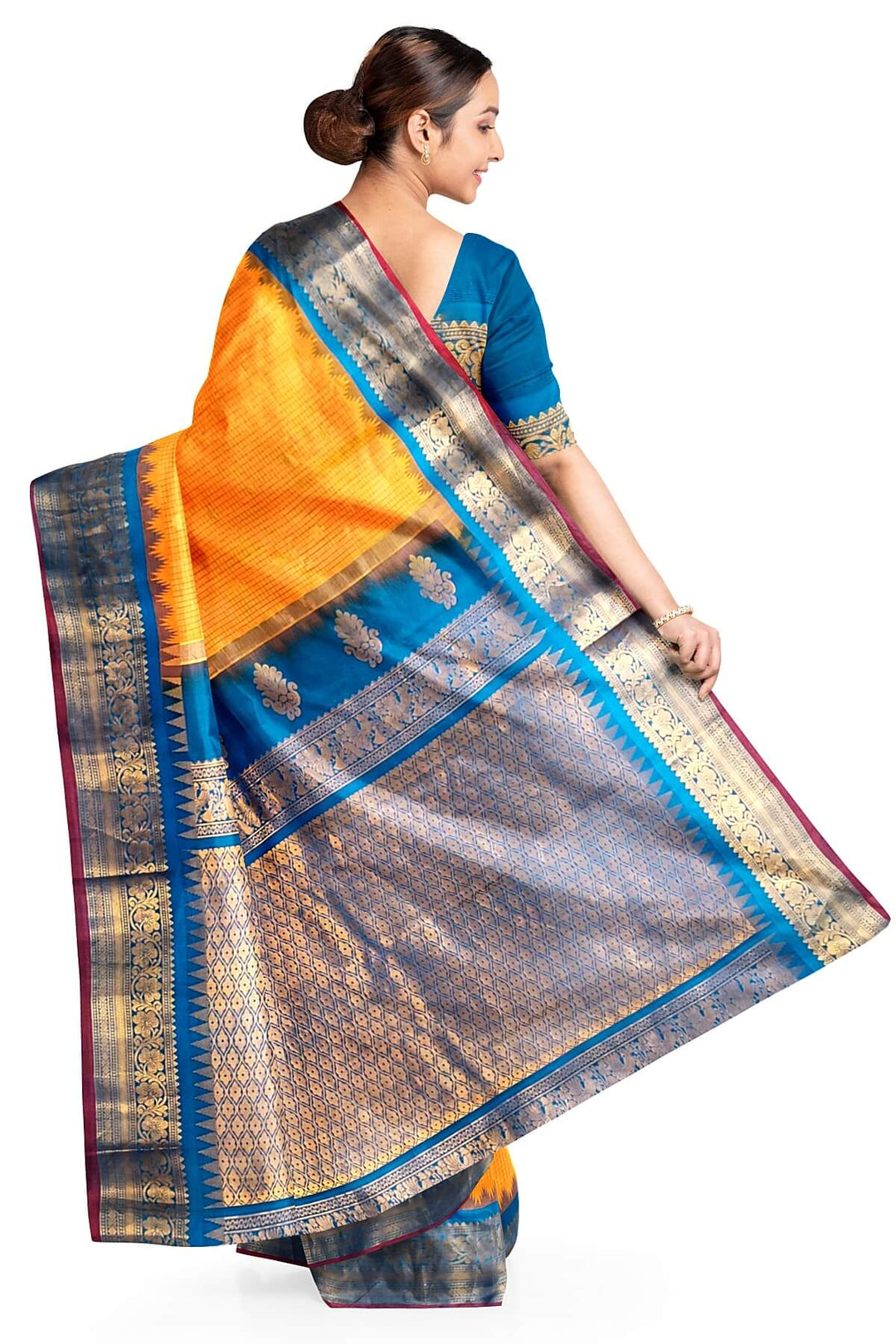 Gadwal pure silk saree in mango yellow