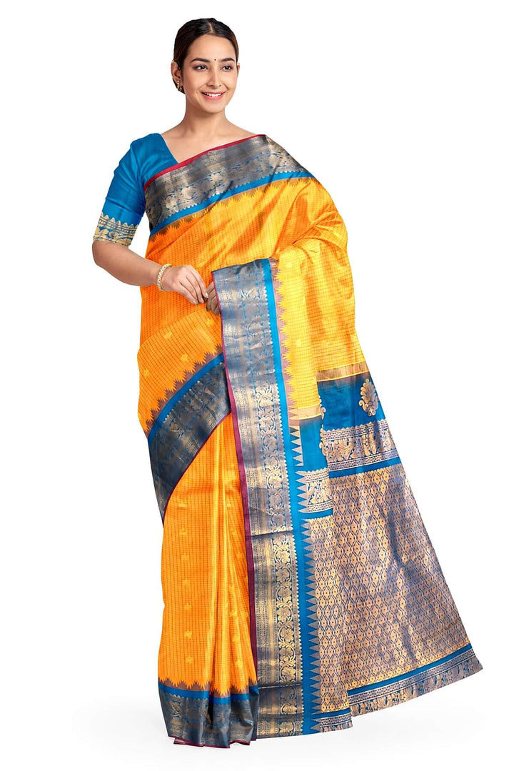 Gadwal pure silk saree in mango yellow