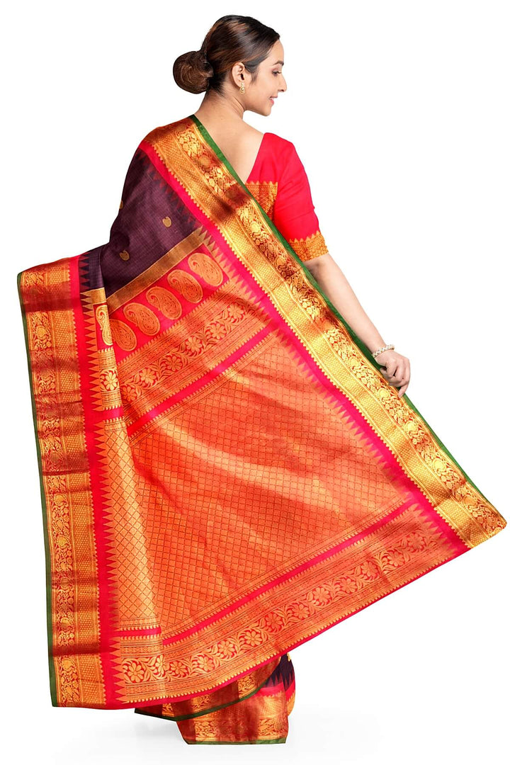 Gadwal pure silk saree in brown