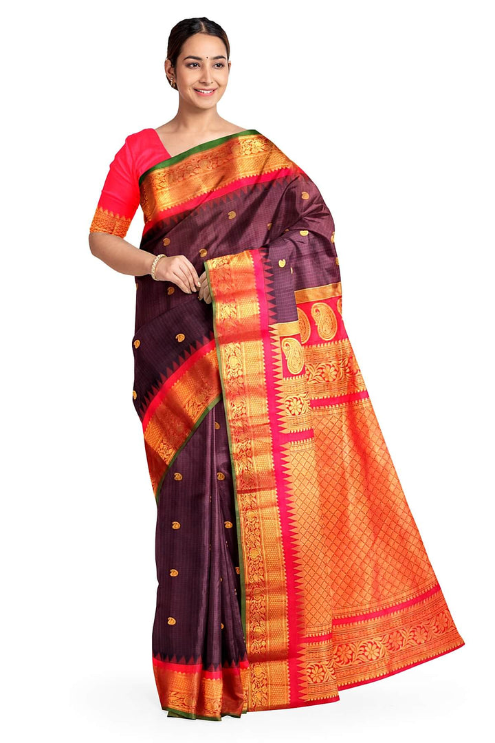 Gadwal pure silk saree in brown