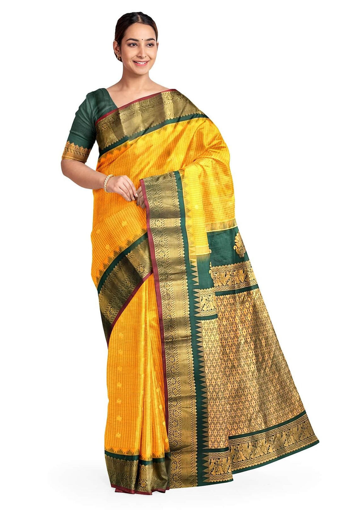 Gadwal pure silk saree in mustard