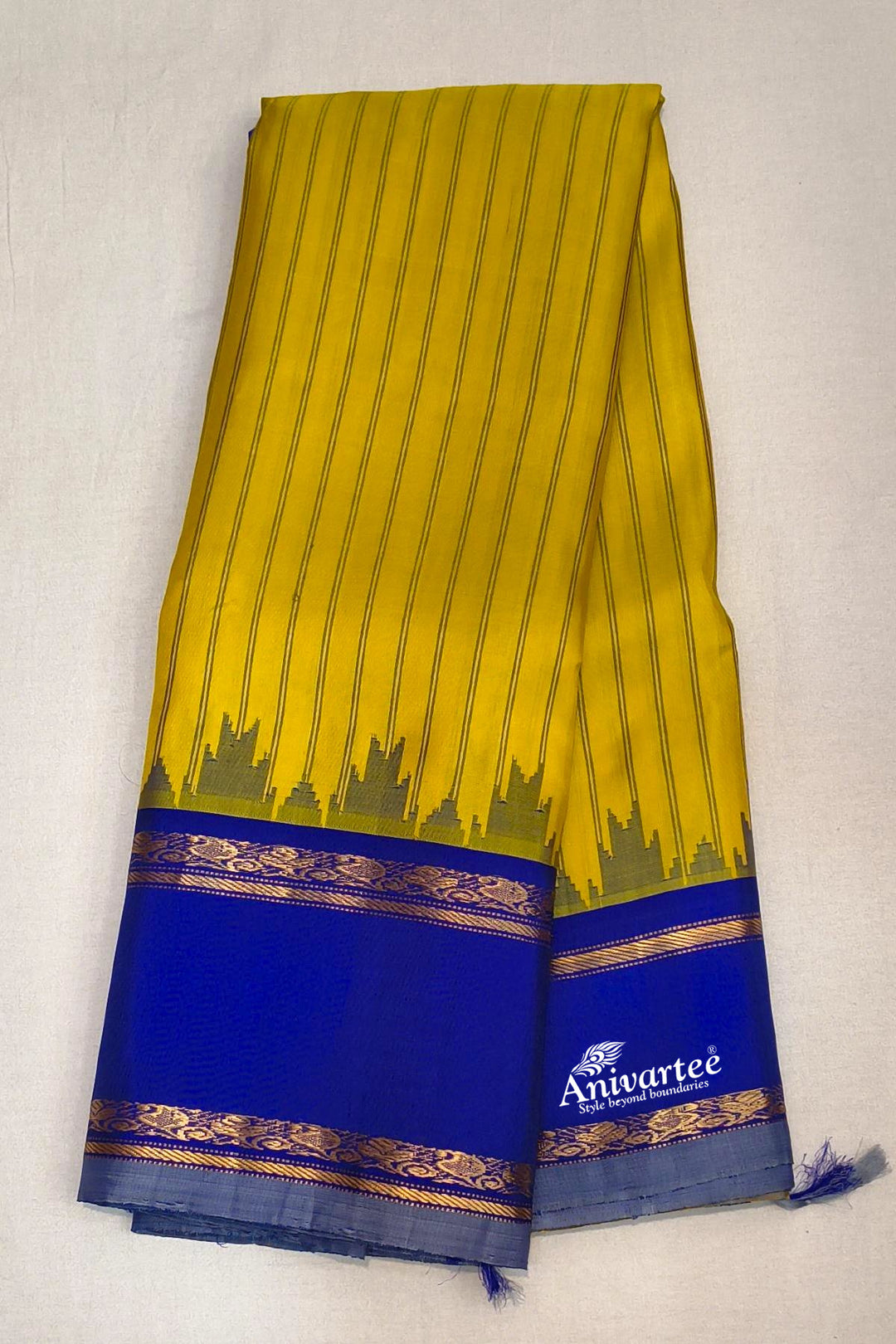 Gadwal pure silk saree in yellow in stripes