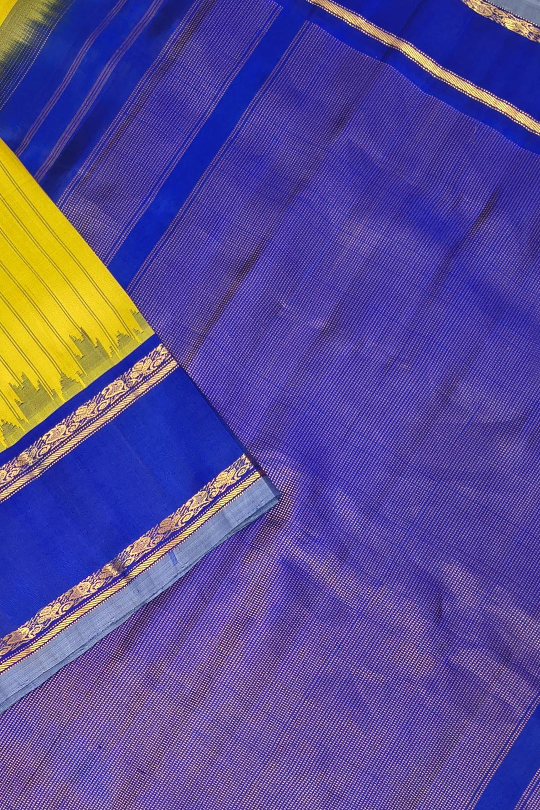 Gadwal pure silk saree in yellow in stripes