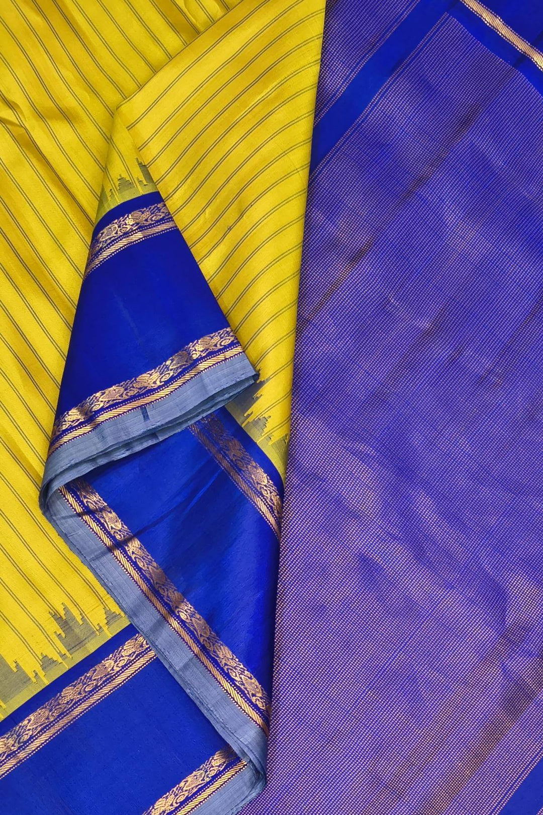 Gadwal pure silk saree in yellow in stripes