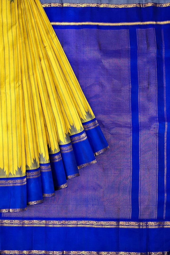 Gadwal pure silk saree in yellow in stripes