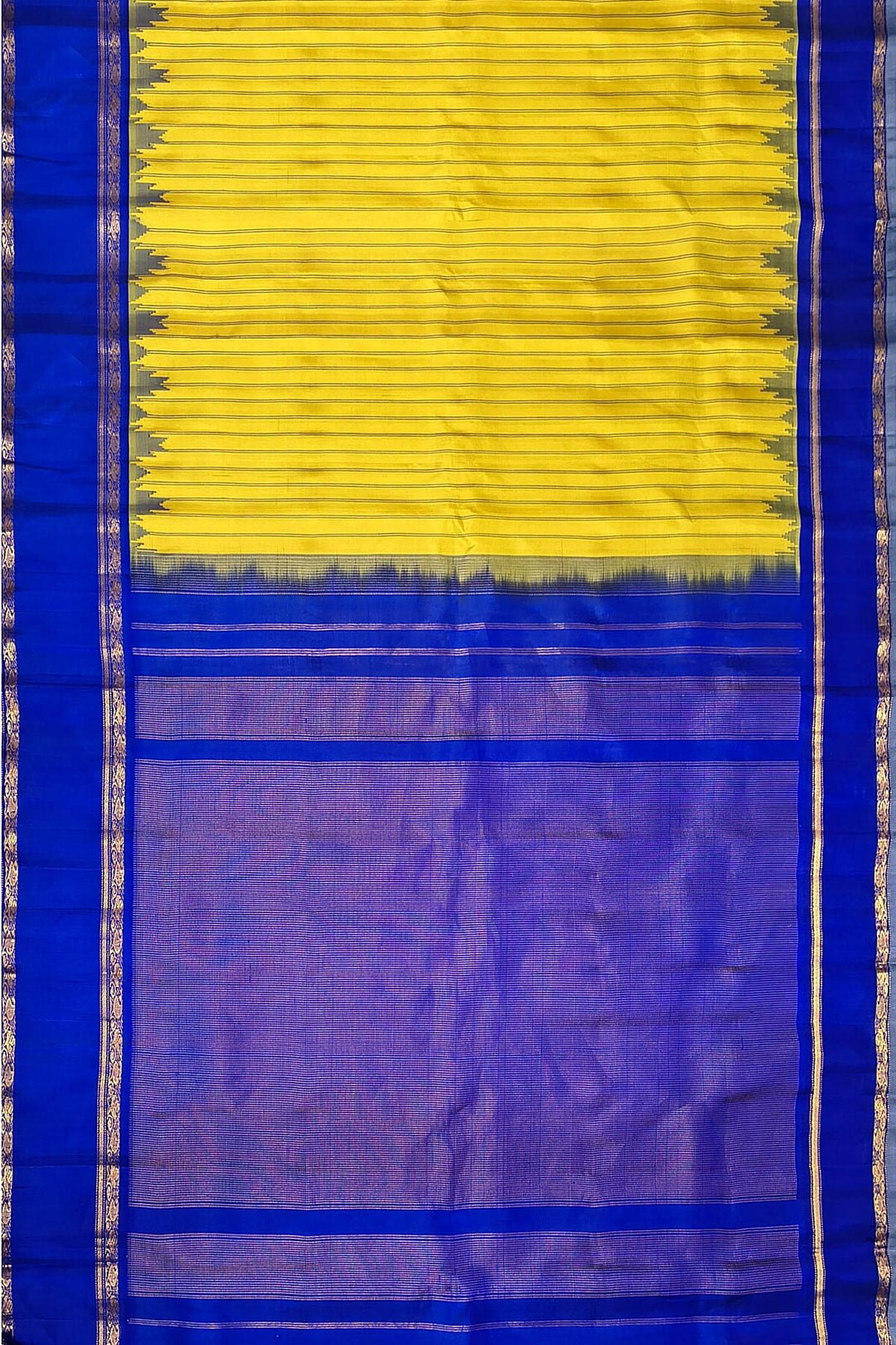 Gadwal pure silk saree in yellow in stripes
