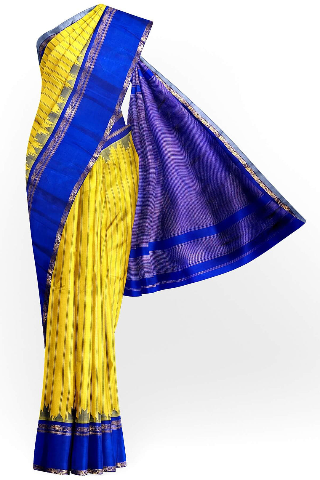Gadwal pure silk saree in yellow in stripes