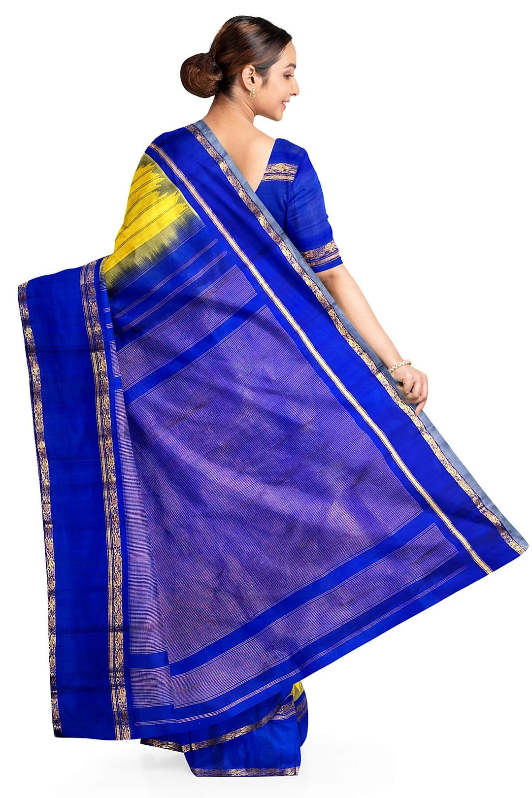 Gadwal pure silk saree in yellow in stripes