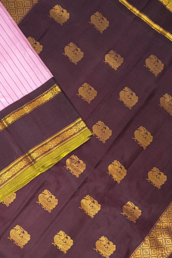 Gadwal pure silk saree in pink in stripes