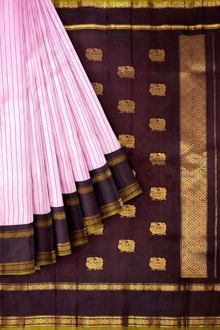 Gadwal pure silk saree in pink in stripes