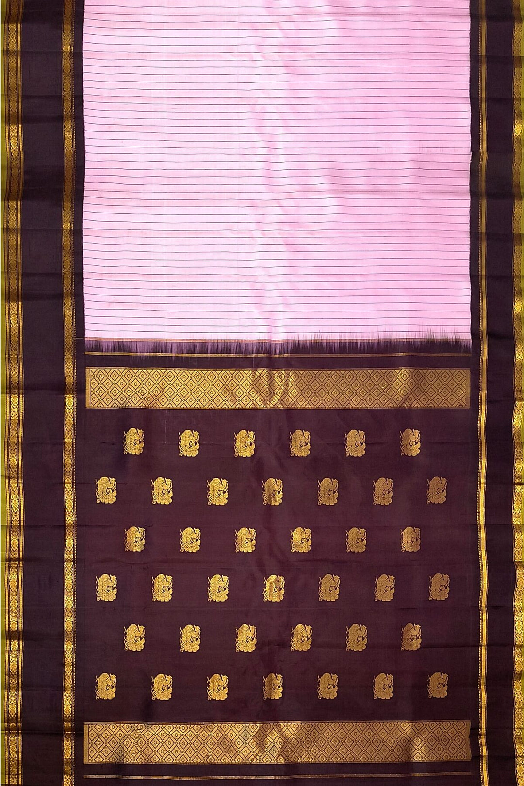 Gadwal pure silk saree in pink in stripes