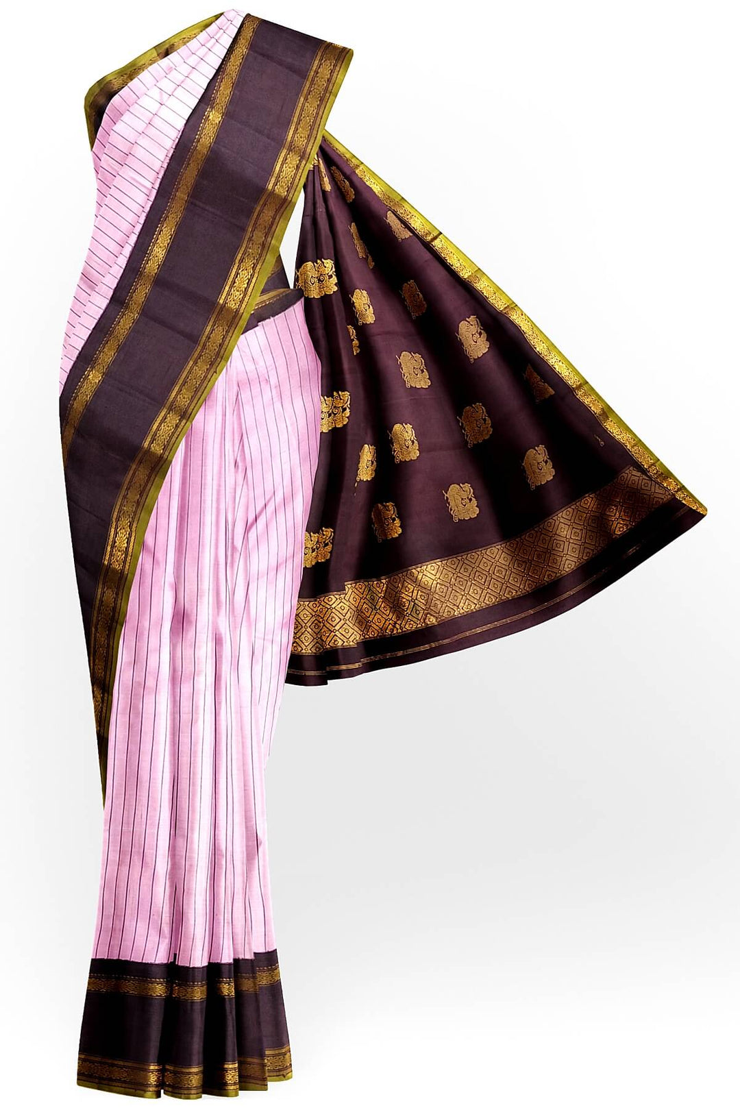 Gadwal pure silk saree in pink in stripes