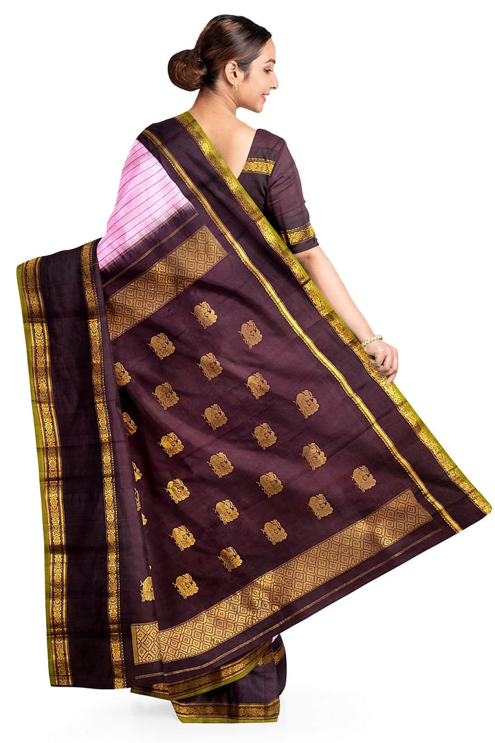 Gadwal pure silk saree in pink in stripes